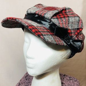 Ladies Red & Black Plaid Fashion Hat Cap